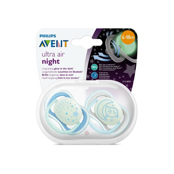 Пустышка Philips Avent Ultra Air Night Звёздная птичка 6-18 мес 2 шт