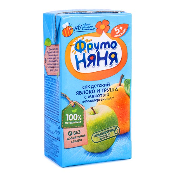 Сок ФрутоНяня яблоко и груша с мякотью 200 мл. 5+ мес.