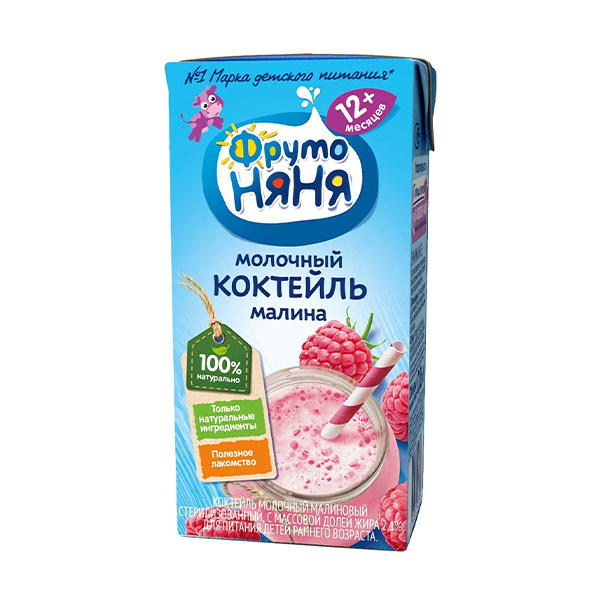 Коктейль ФрутоНяня молочный малиновый 200 мл 12+ месяцев