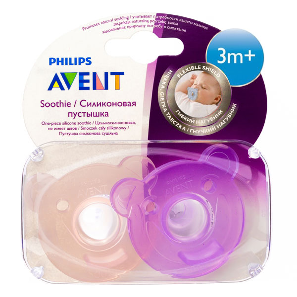 Пустышка Philips Avent Цельносиликоновая 2шт. 3+ мес. SCF194/05