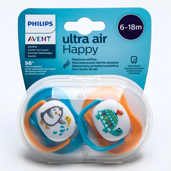 Пустышка Philips Avent Ultra Air Happy Пингвин и черепаха 2шт. 6-18мес. SCF080/07