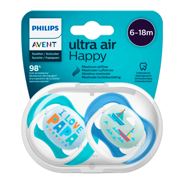 Пустышка Philips Avent Ultra Air Happy PAPA sailboat 6-18 мес 2 шт