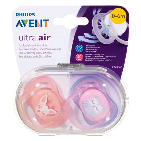 Пустышка Philips Avent Ultra Air сова и олень 0-6 мес 2 шт