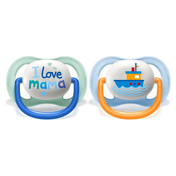 Пустышка Philips Avent Ultra Air Happy I love mama корабль 0-6 мес 2 шт