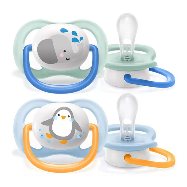 Philips Avent Пустышка Ultra Air Animals слон и пингвин 0-6 мес 2шт