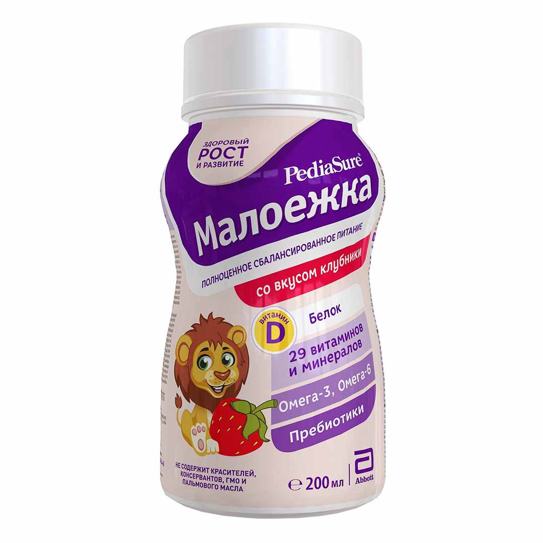 Сбалансированное Питание PediaSure Малоежка клубника 200 мл 12+ мес