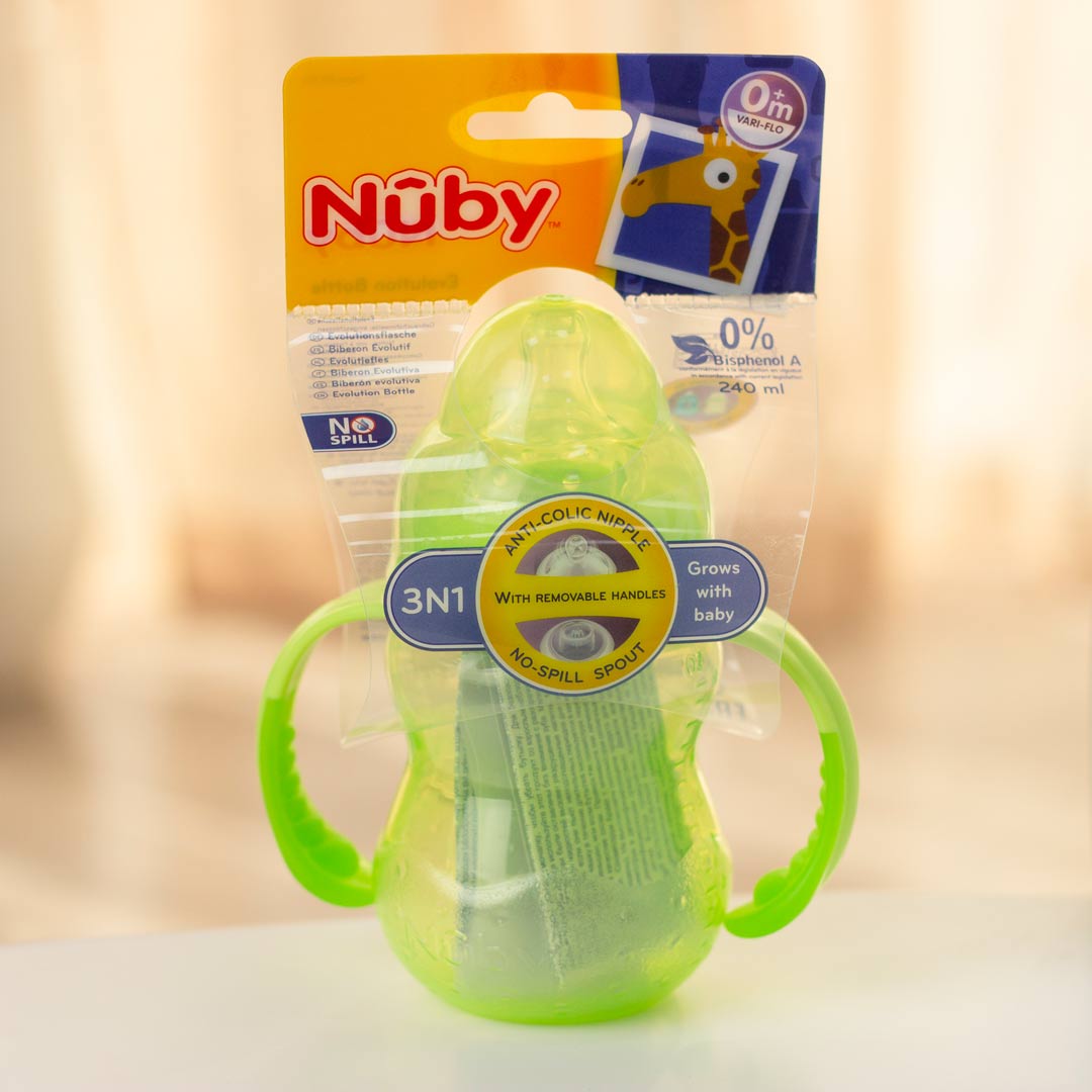 Nuby Детская Бутылочка Тренировочная с соской и ручками Evolution Bottle 3в1