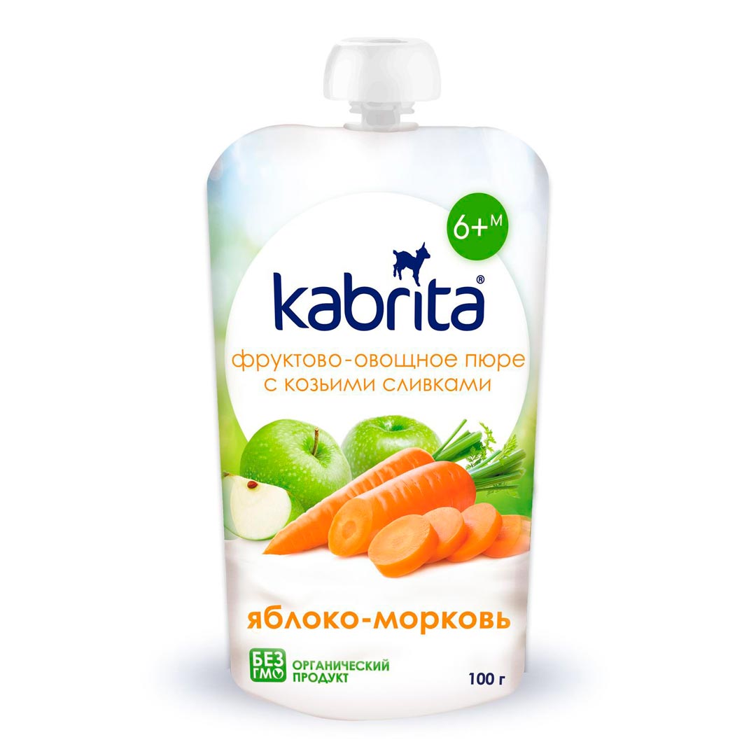 Пюре Kabrita с козьими сливками яблоко-морковь 100 гр 6+ мес