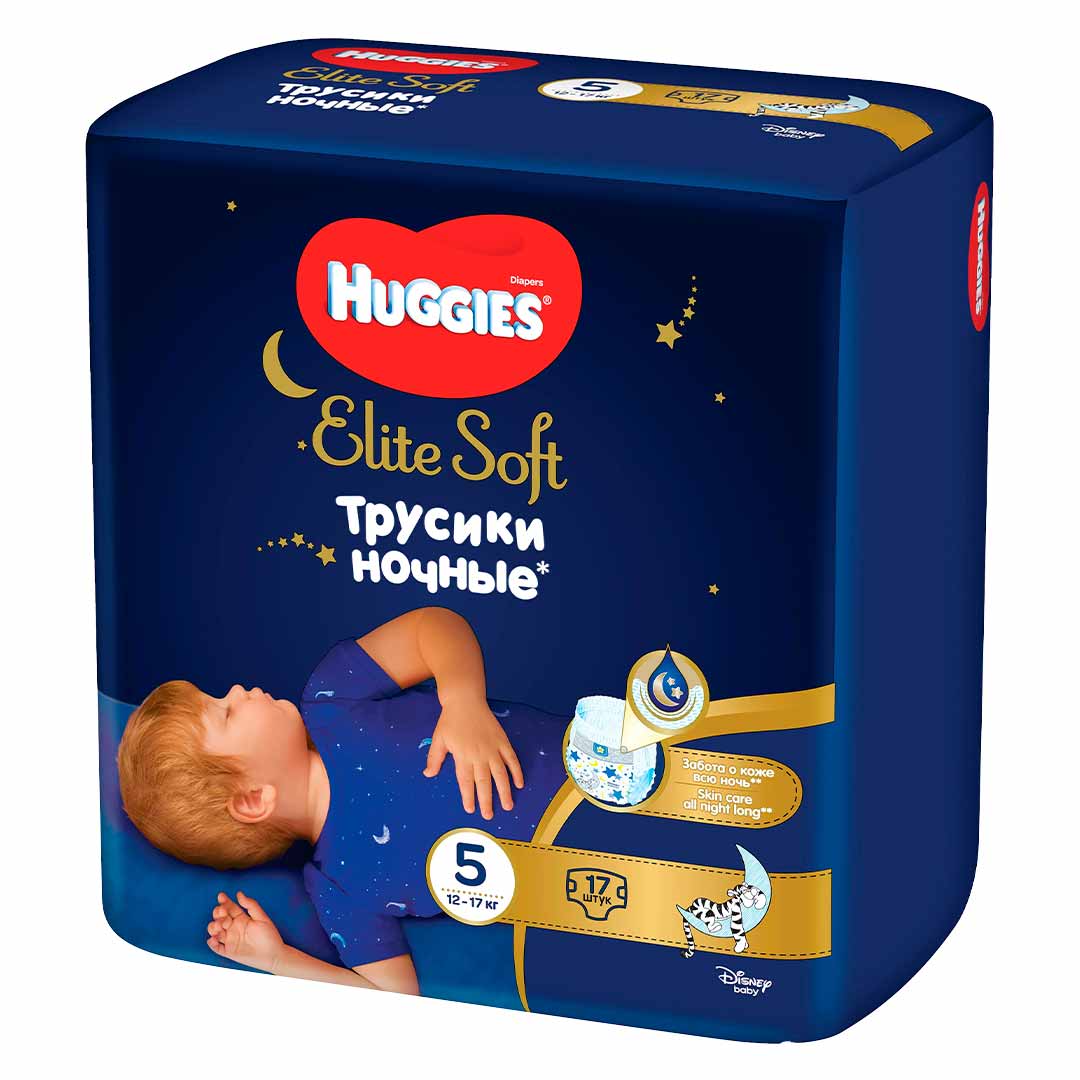 Трусики-подгузники Ночные Huggies Elite Soft 5 (12-17 кг) 17шт