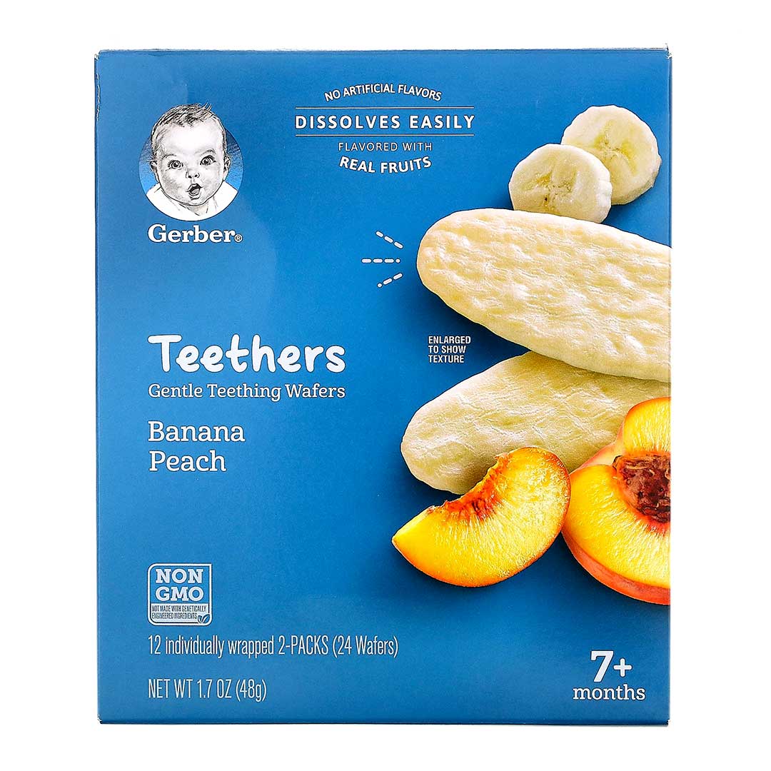 Вафли Gerber Teethers для мягкого прорезывания банан персик 7+ мес 48 гр