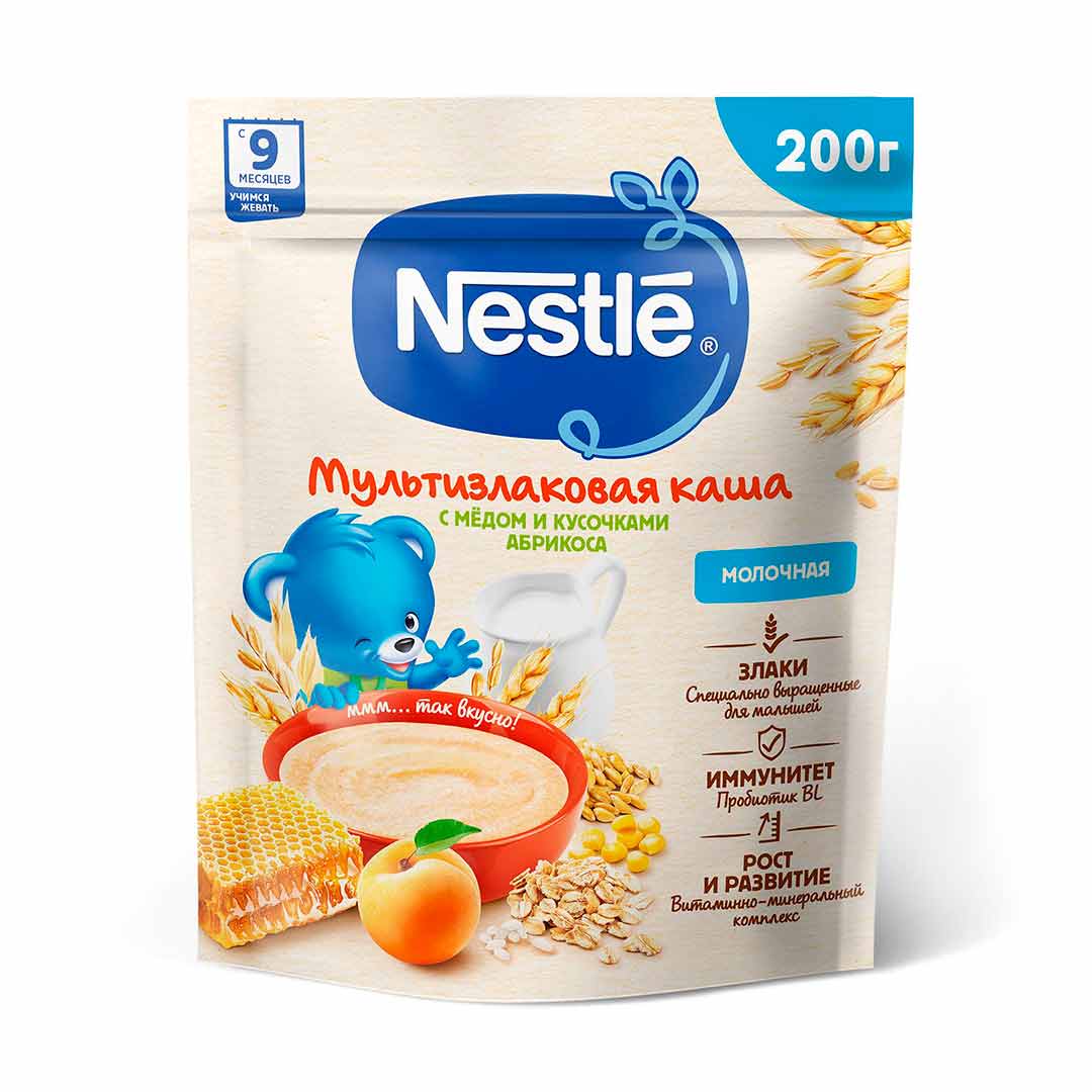 Каша молочная Nestle мультизлаковая мед-абрикос 200 гр с 9+ мес