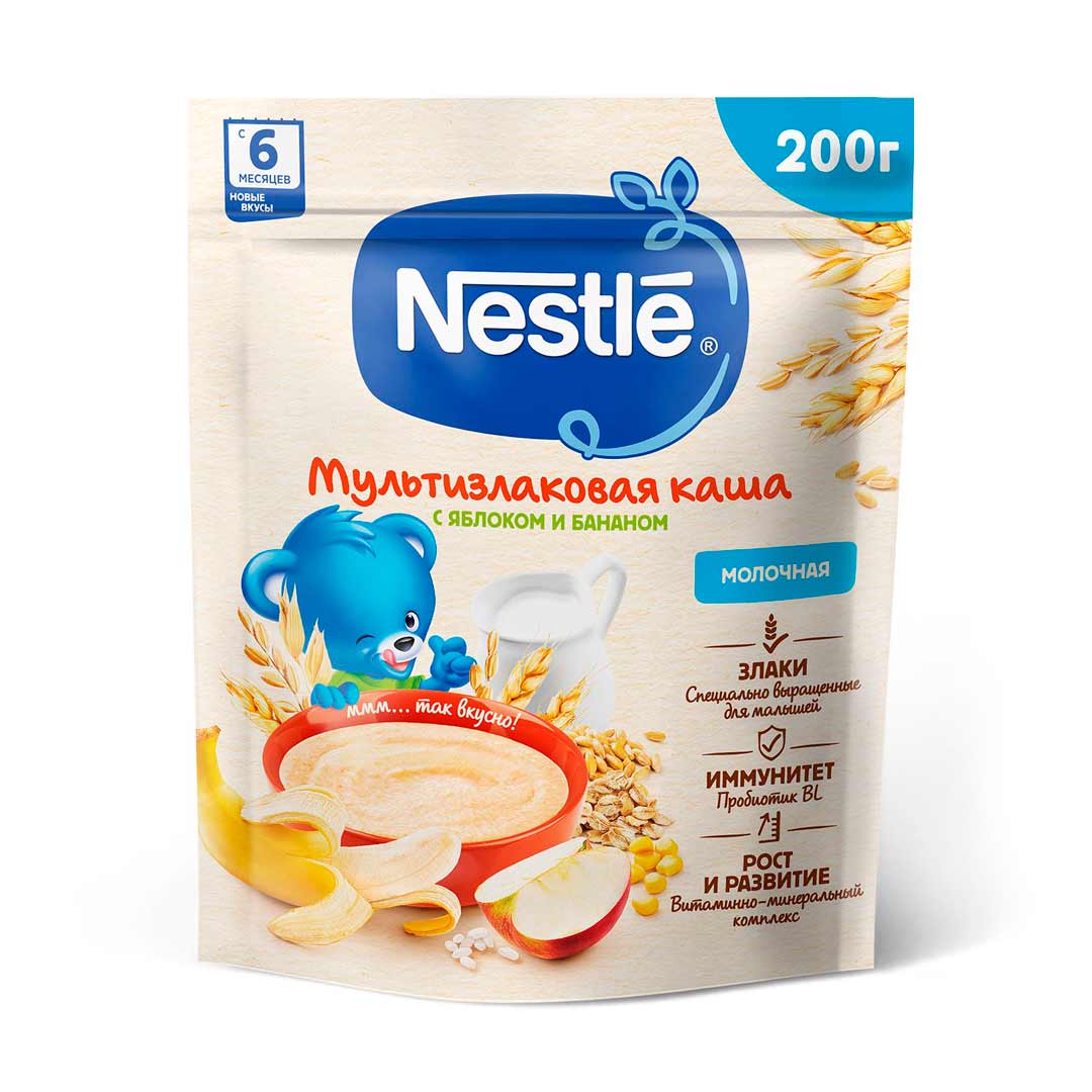 Каша молочная Nestle мультизлаковая яблоко-банан 200г с 6+ мес