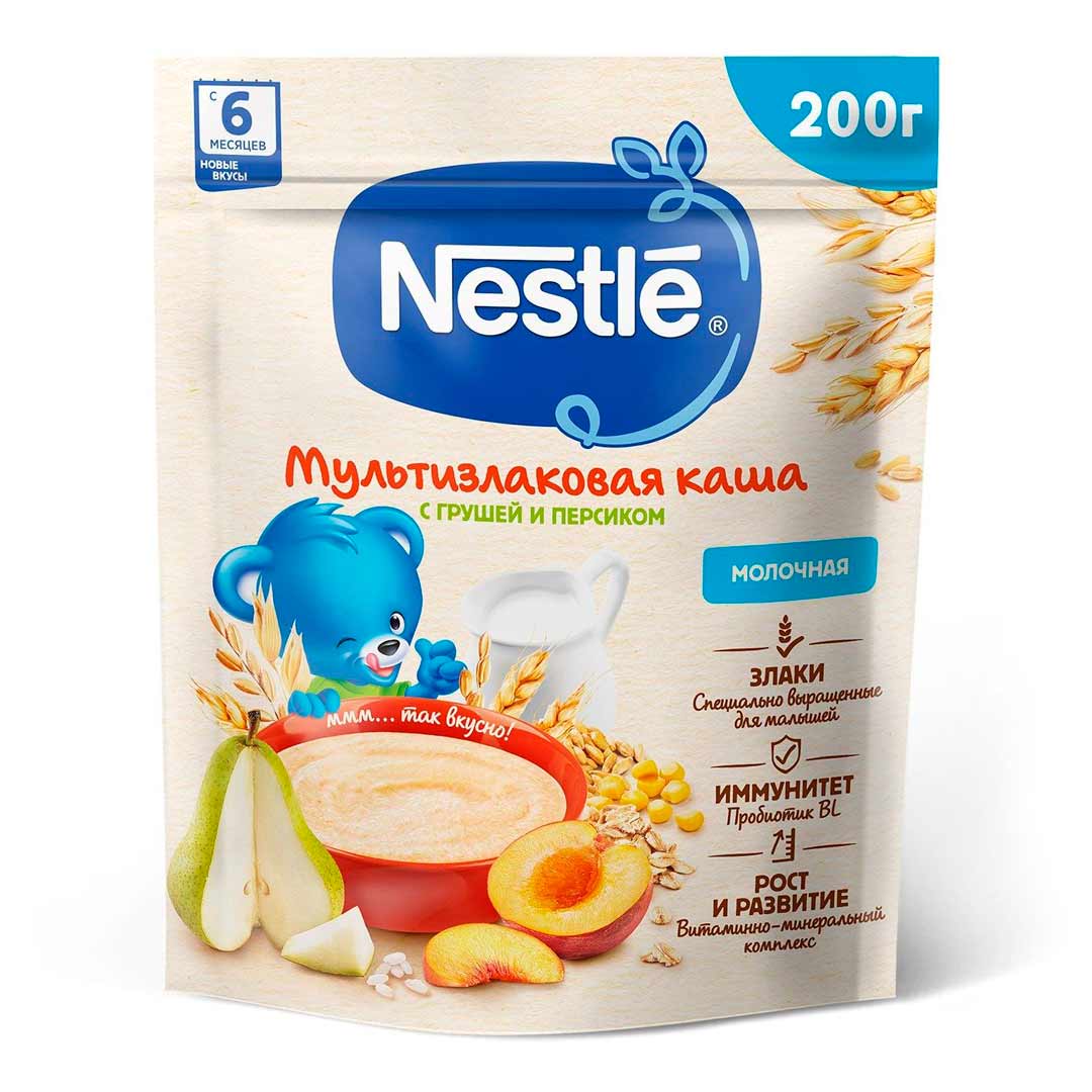 Каша молочная Nestle мультизлаковая груша-персик 200г с 6+ мес