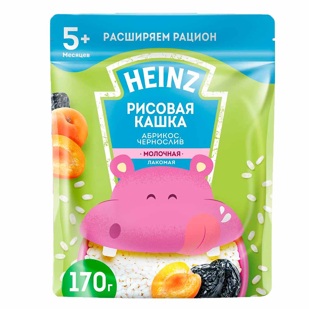 Каша Heinz молочная Лакомая рисовая с абрикосом и черносливом 170 гр с 5+ мес