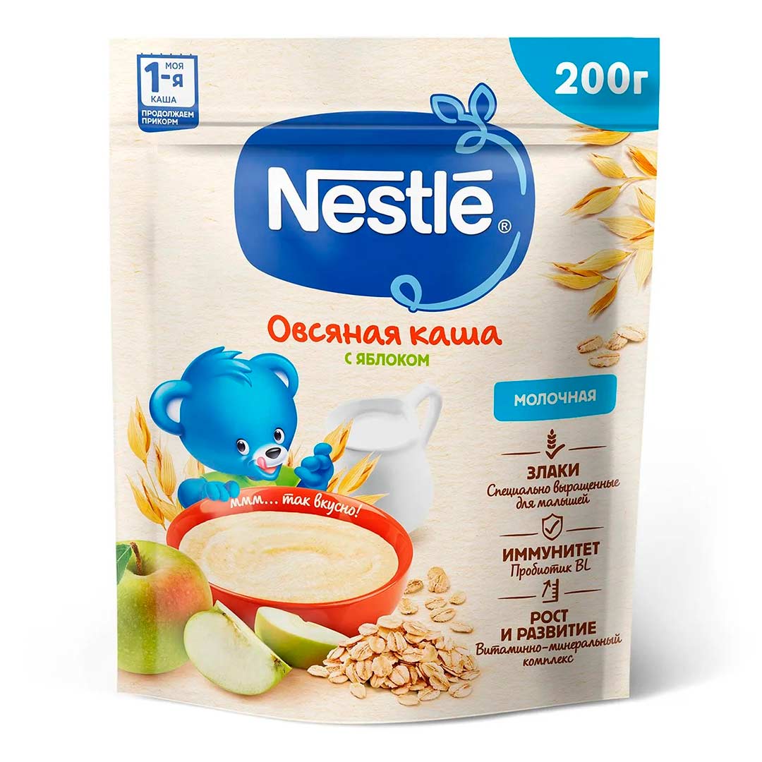 Каша молочная Nestle овсяная с яблоком 200 гр с 5+ мес