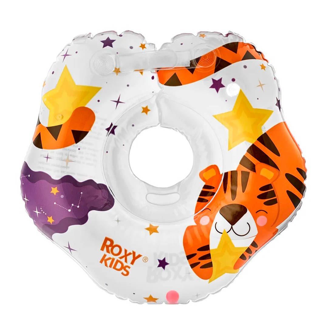 Круг для купания ROXY-KIDS Flipper надувной на шею+сказка 38*39 см Tiger star 0-3 лет