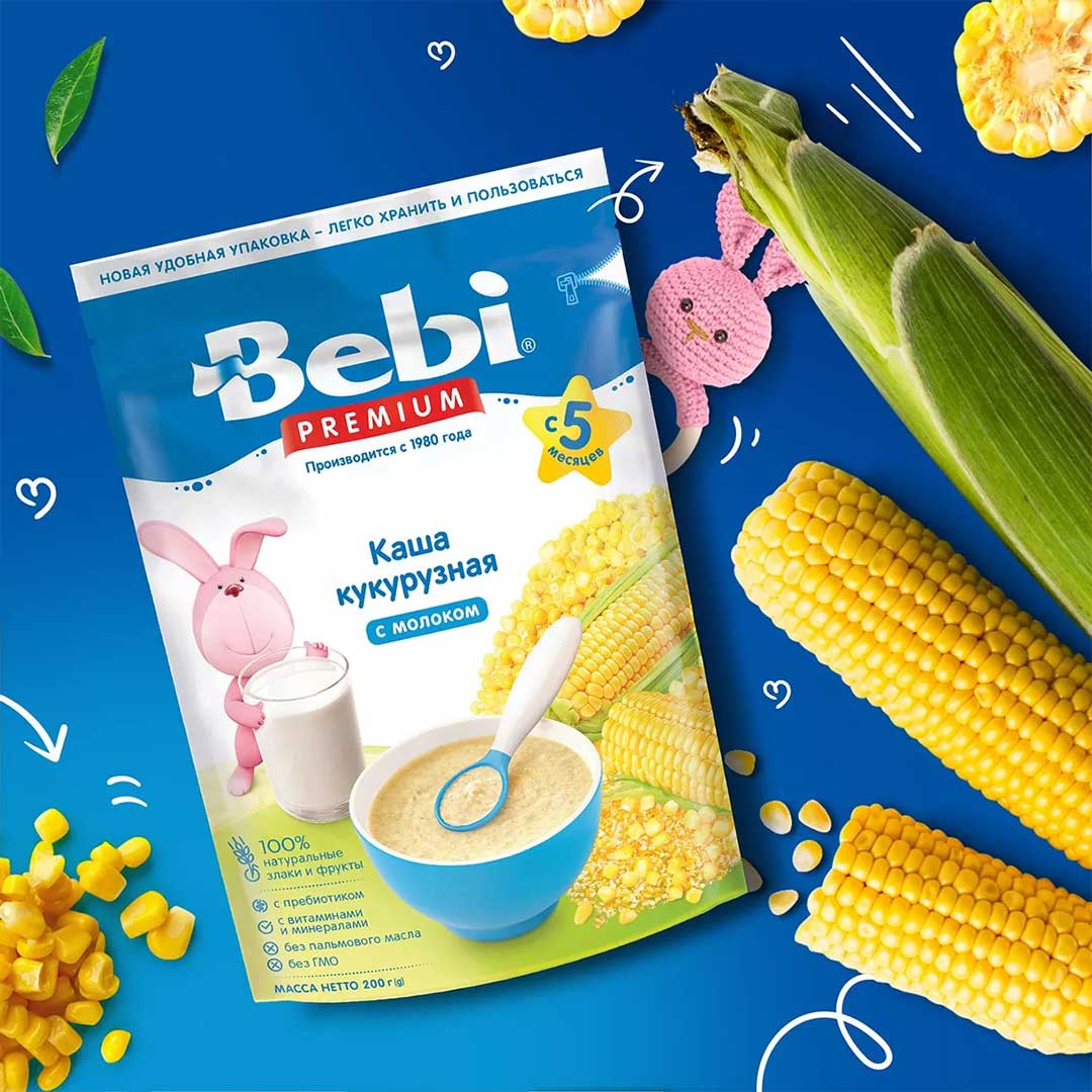 Каша BEBI Premium молочная кукурузная 200 гр с 5+ мес