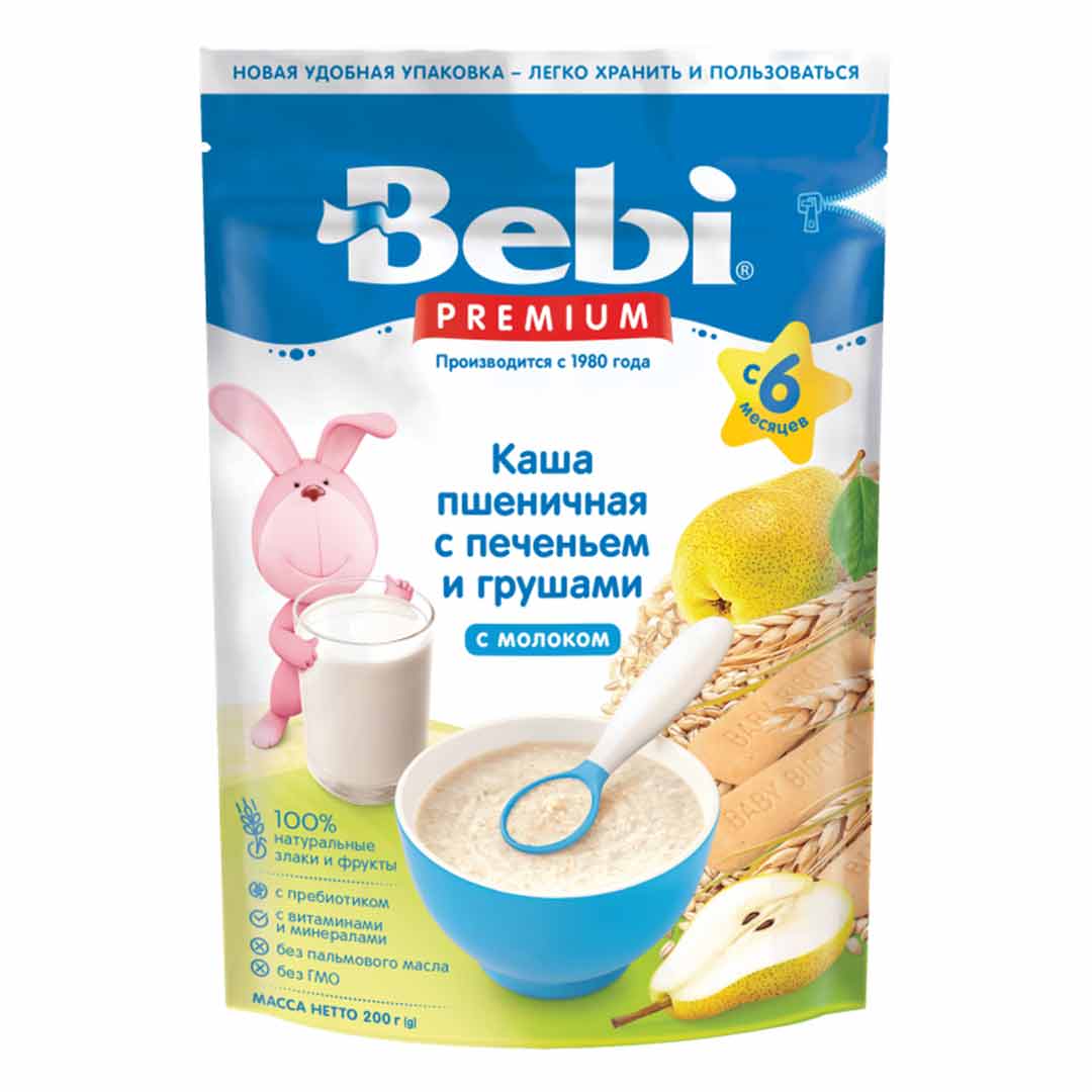 Каша BEBI Premium молочная пшеничная печенье с грушей 200 гр с 6+ мес