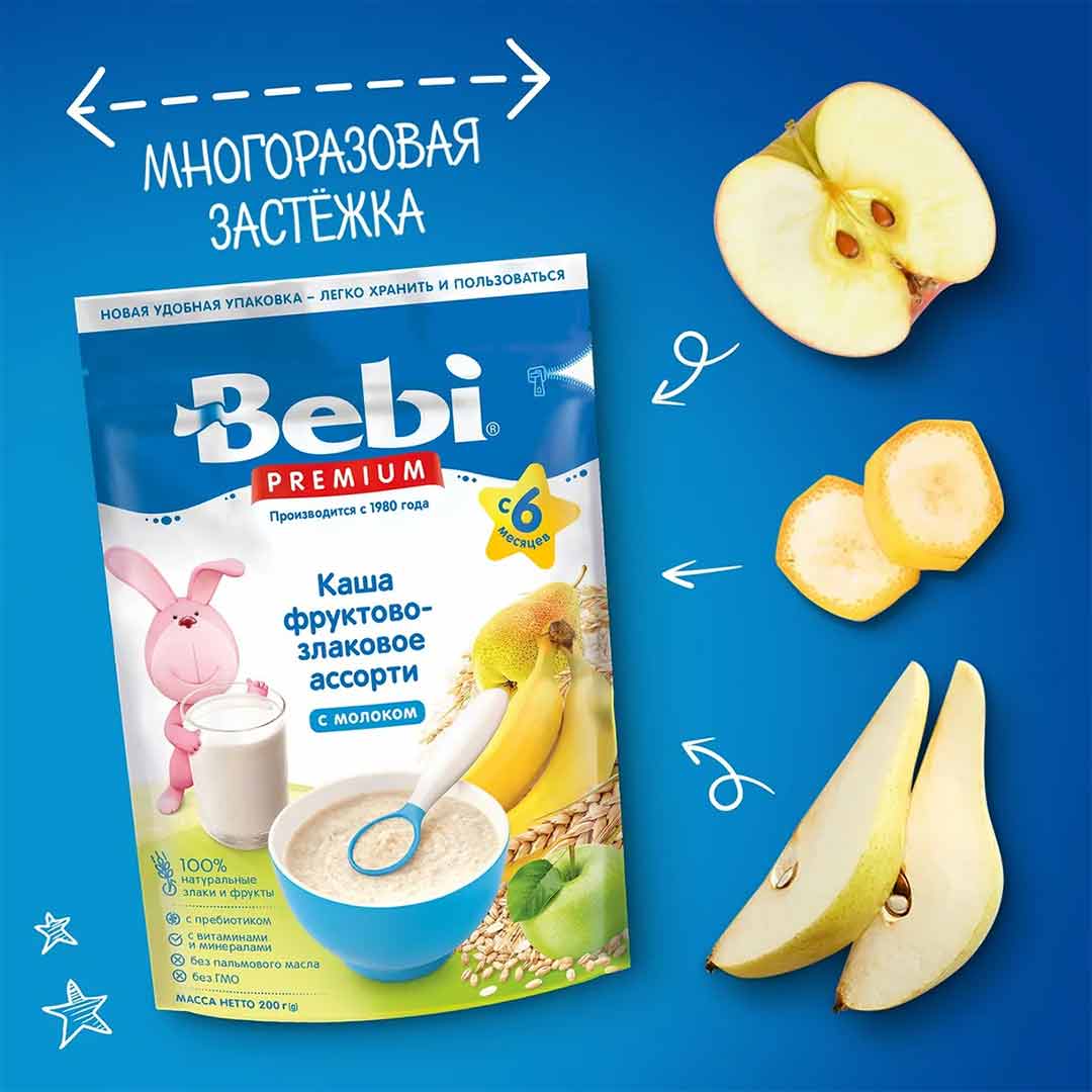 Каша BEBI Premium молочная фруктово-злаковое ассорти 200 гр с 6+ мес