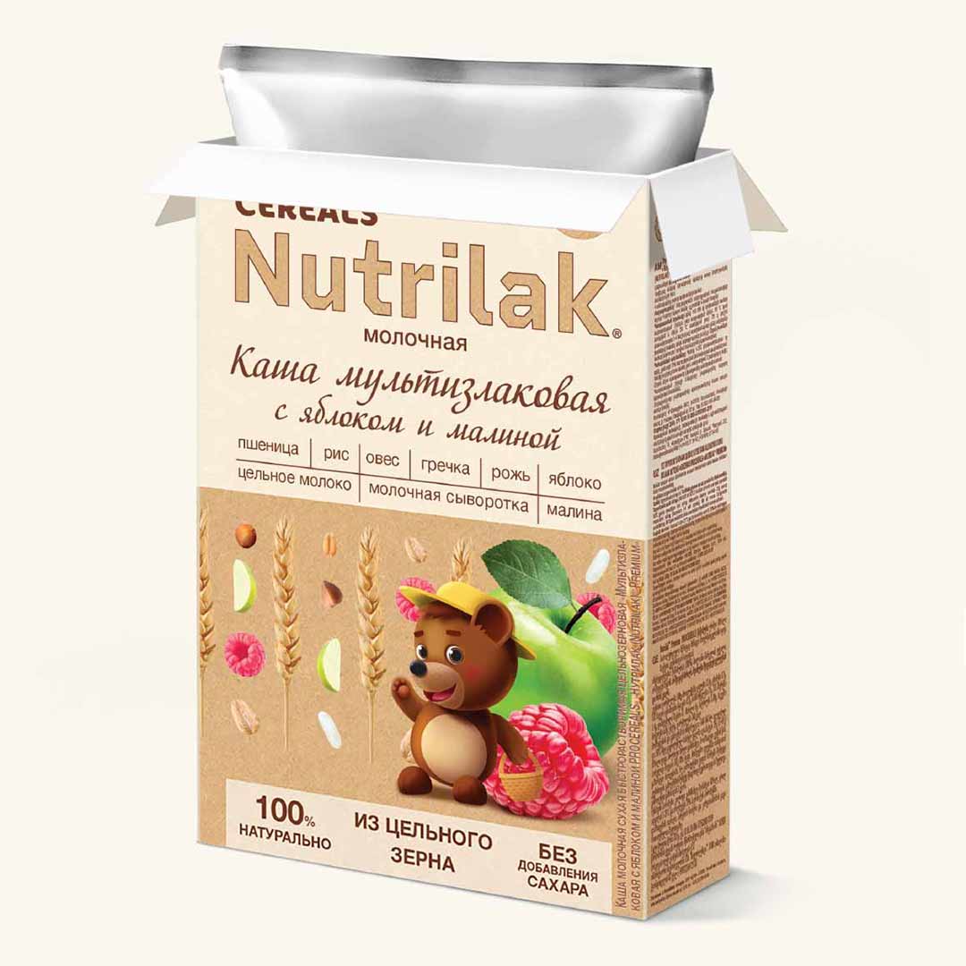 Каша молочная Nutrilak ProCereals мультизлаковая с яблоком и малиной 200 гр с 6+ мес