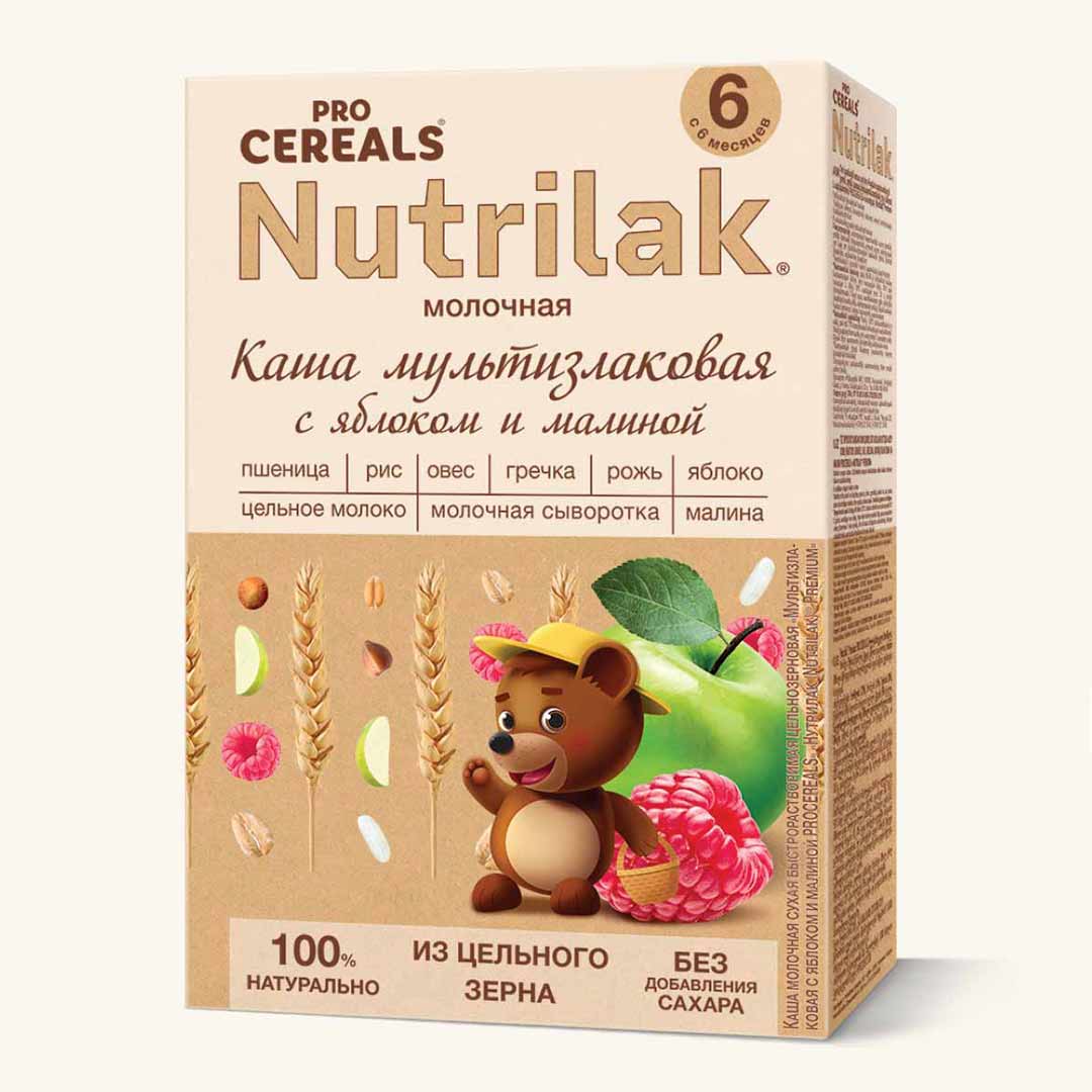 Каша молочная Nutrilak ProCereals мультизлаковая с яблоком и малиной 200 гр с 6+ мес