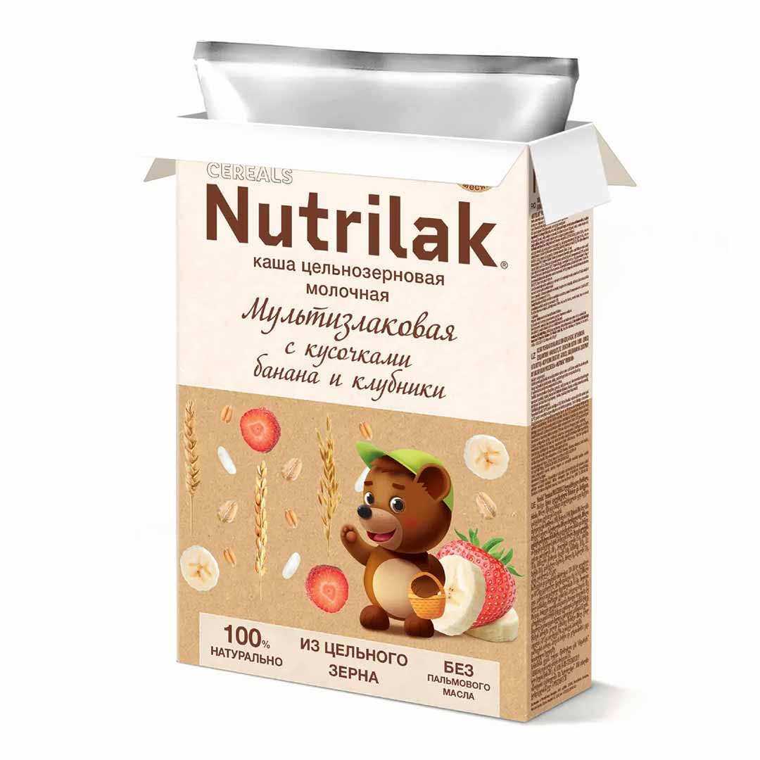 Каша молочная Nutrilak ProCereals мультизлаковая с бананом и клубникой 200 гр с 8+ мес