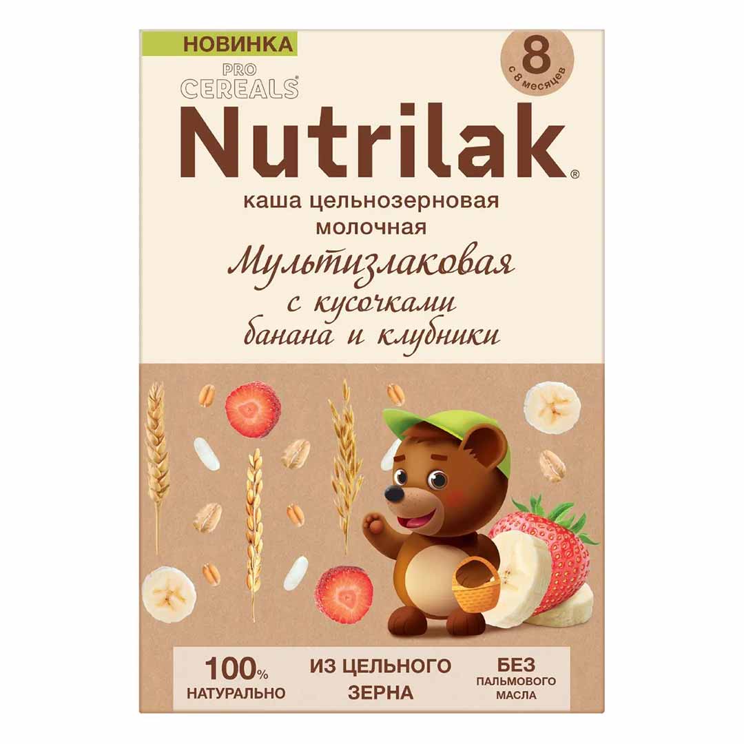 Каша молочная Nutrilak ProCereals мультизлаковая с бананом и клубникой 200 гр с 8+ мес