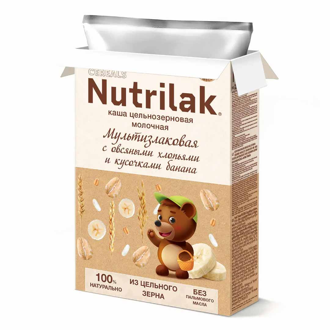 Каша молочная Nutrilak ProCereals мультизлаковая с овсяными хлопьми и бананом 200 гр с 10+ мес