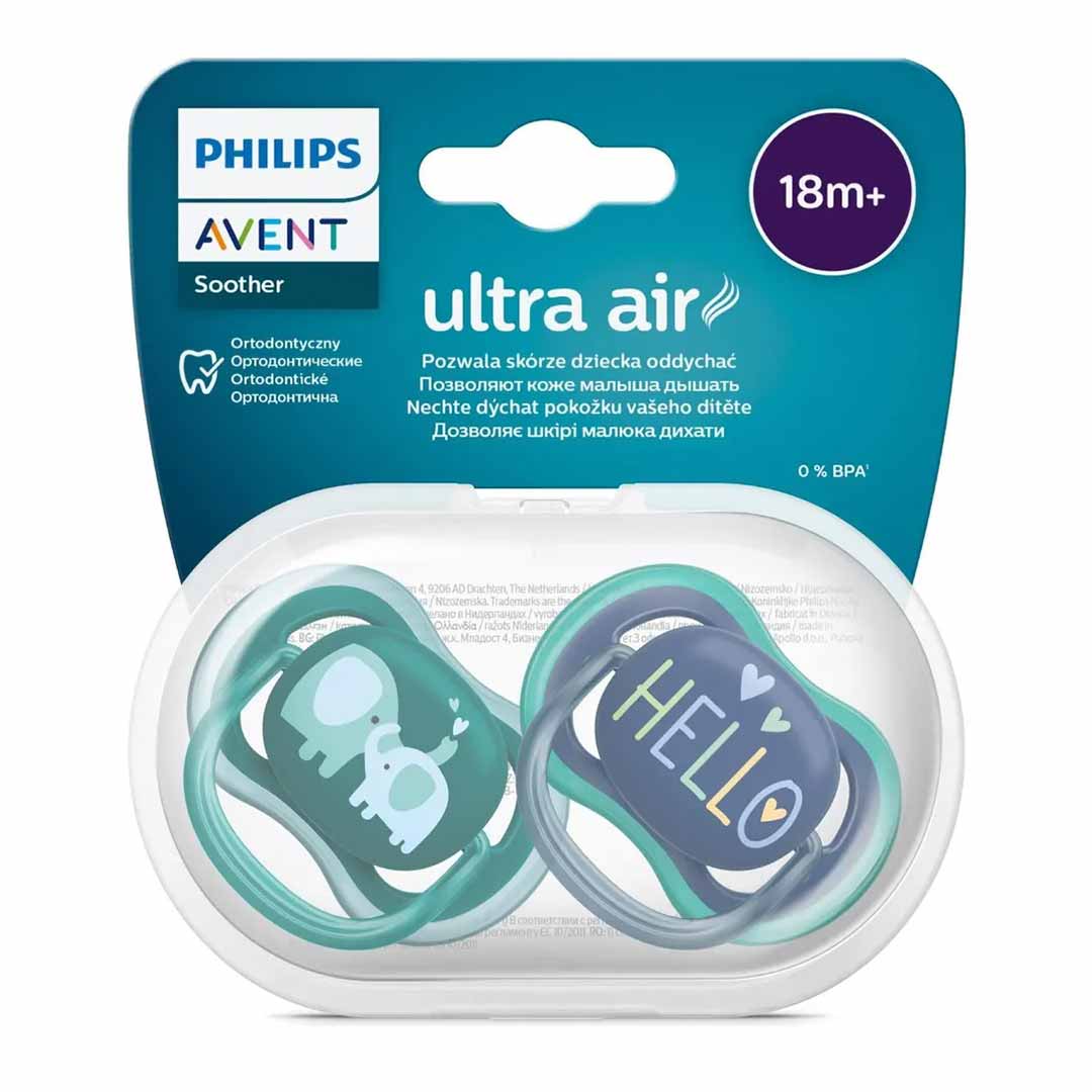 Пустышка Philips Avent Ultra air слон hello 18+ мес 2 шт