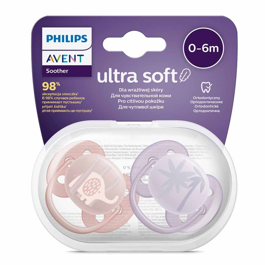 Пустышка Philips Avent Ultra слон пальмы soft 0-6 мес 2 шт