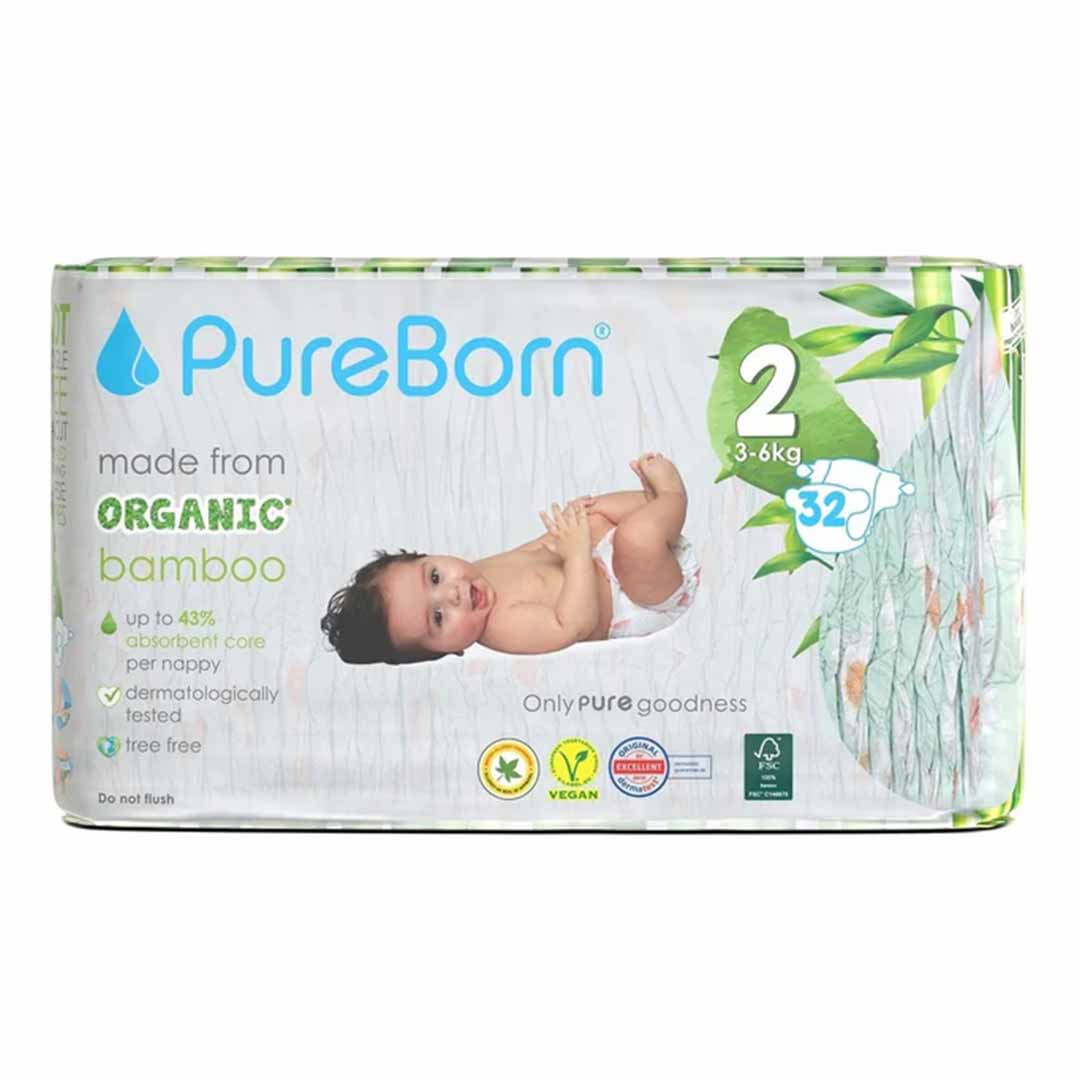 Подгузники PUREBORN 2 3-6 кг 32 шт