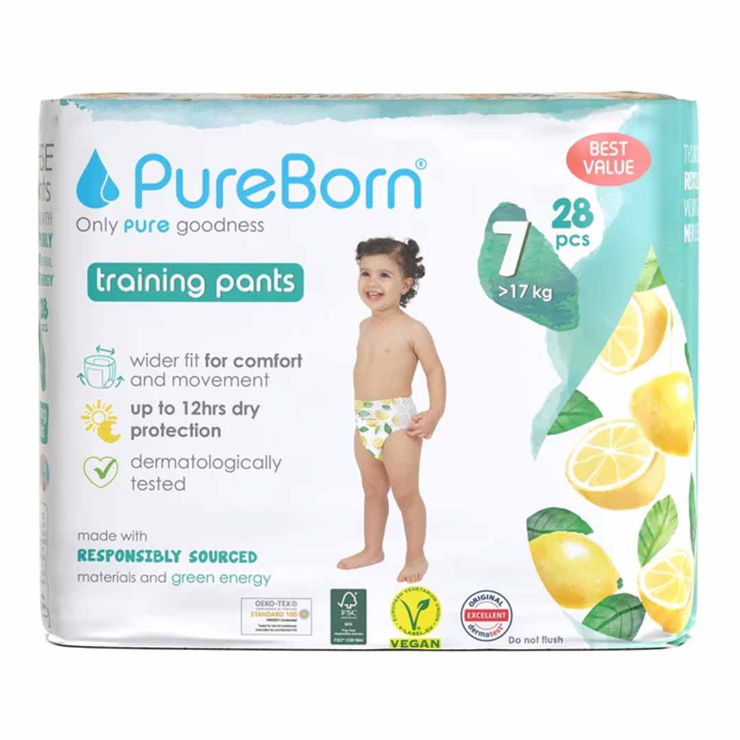 Подгузники-трусики PUREBORN lemon 7 17+ кг 28 шт