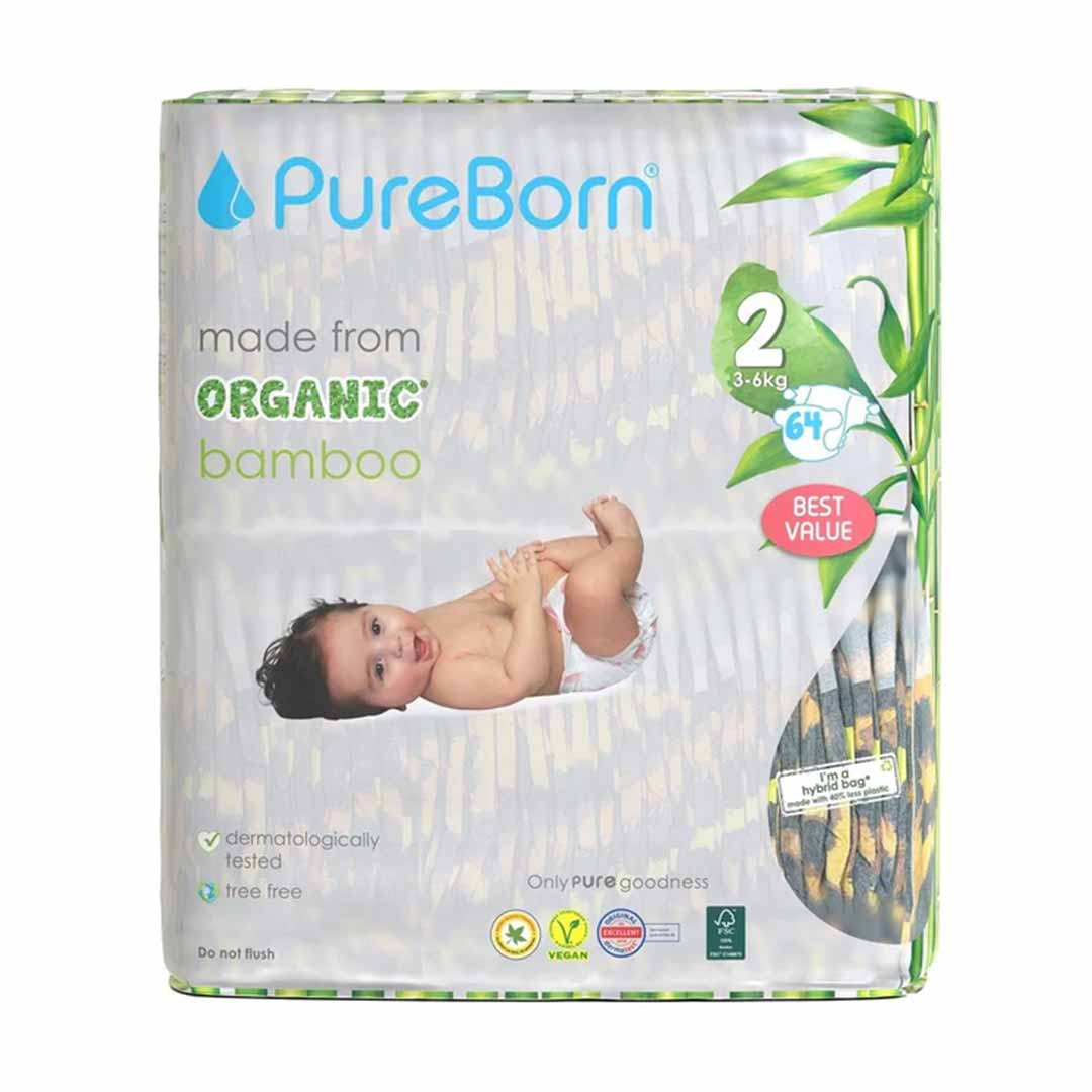 Подгузники PUREBORN 2 3-6 кг 64 шт