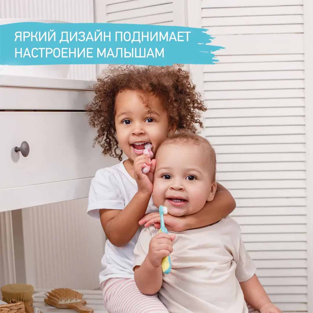 Зубная щетка ROXY-KIDS Смайлик 18+ мес 2шт Бирюзовый + Зеленый