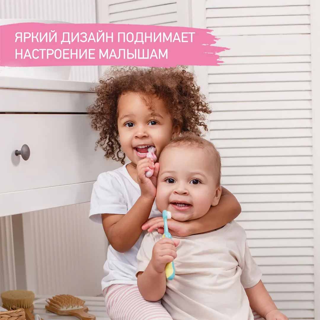 Зубная щетка ROXY-KIDS Смайлик 18+ мес 2шт Розовый + Зеленый