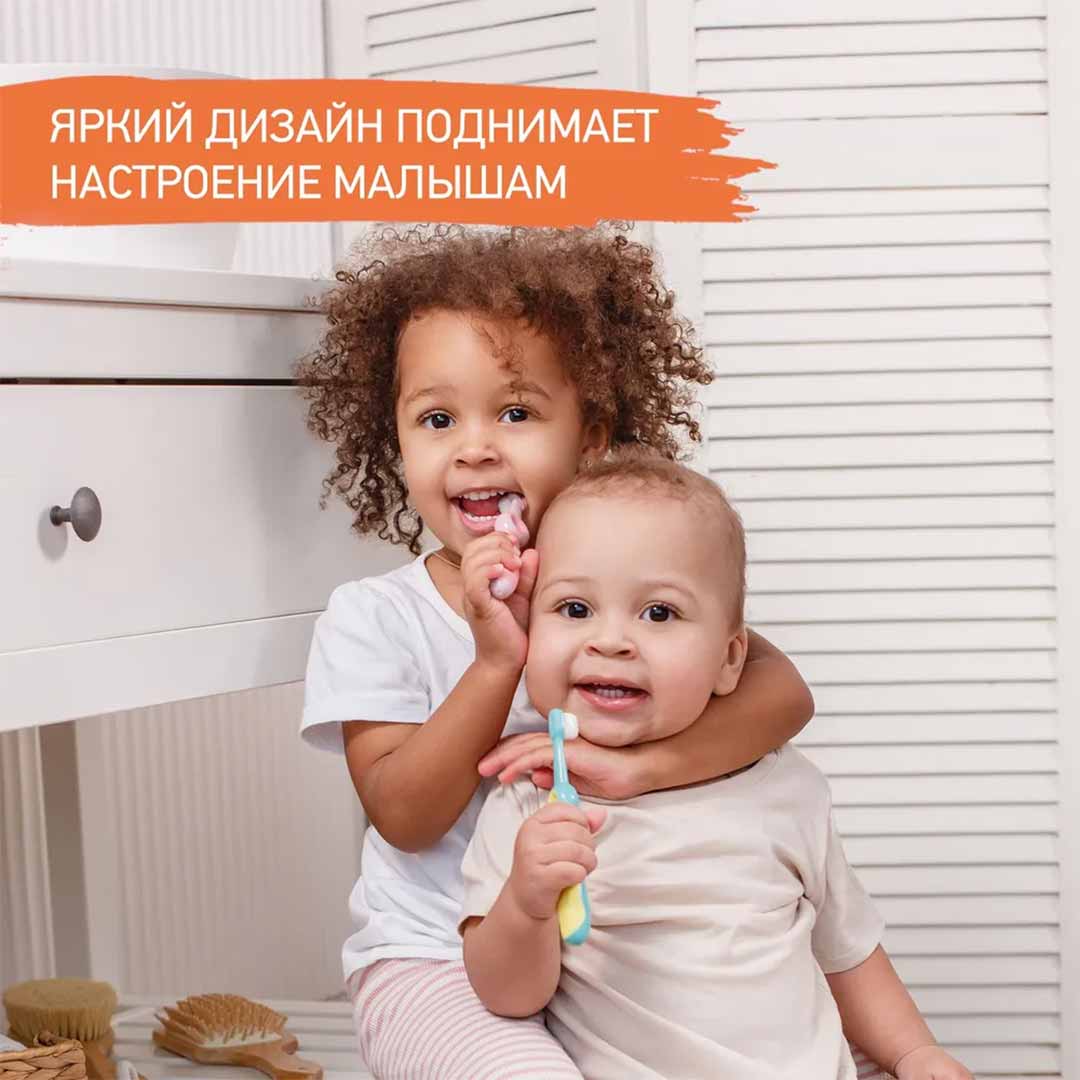 Зубная щетка ROXY-KIDS Смайлик 18+ мес 2шт Бирюзовый + Розовый