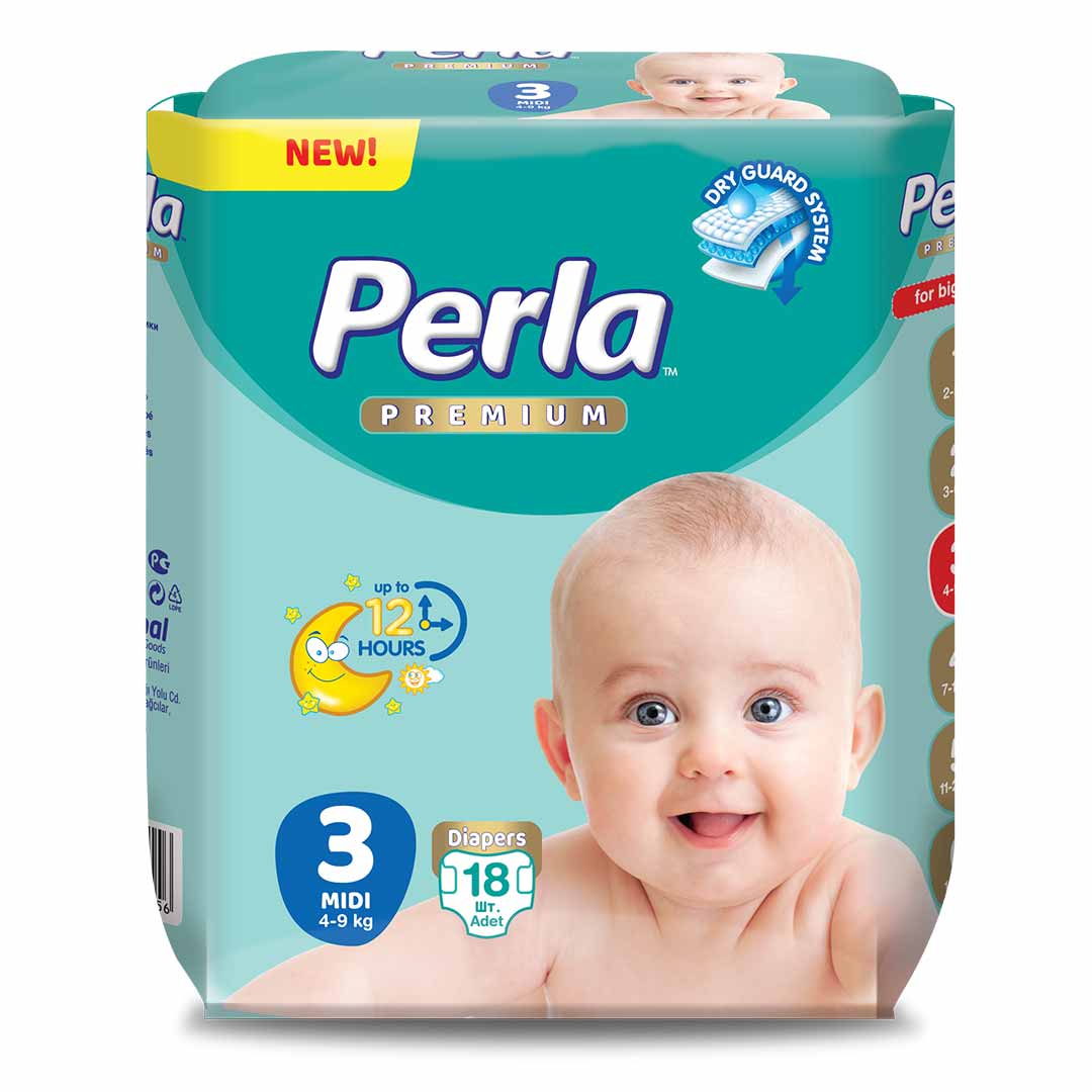 Подгузники PERLA PREMIUM ECO 3 MIDI 4-9 кг 18 шт